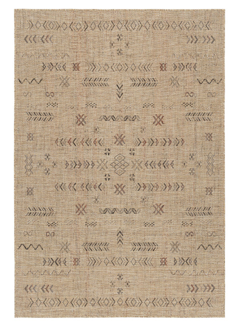 Loom Sand Beige and Stone Tribal Pattern Indoor Outdoor Rug