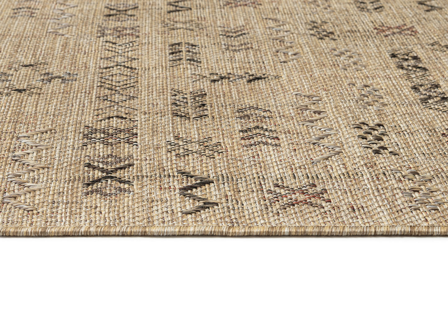 Loom Sand Beige and Stone Tribal Pattern Indoor Outdoor Runner Rug