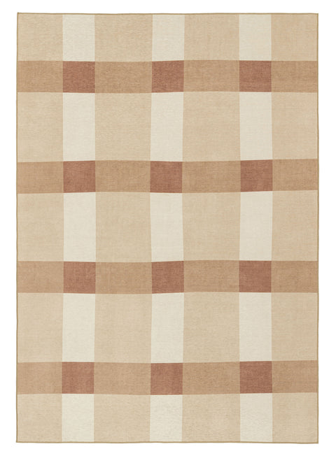 Lucca Beige Ivory and Terracotta Checkered Indoor Outdoor Ru