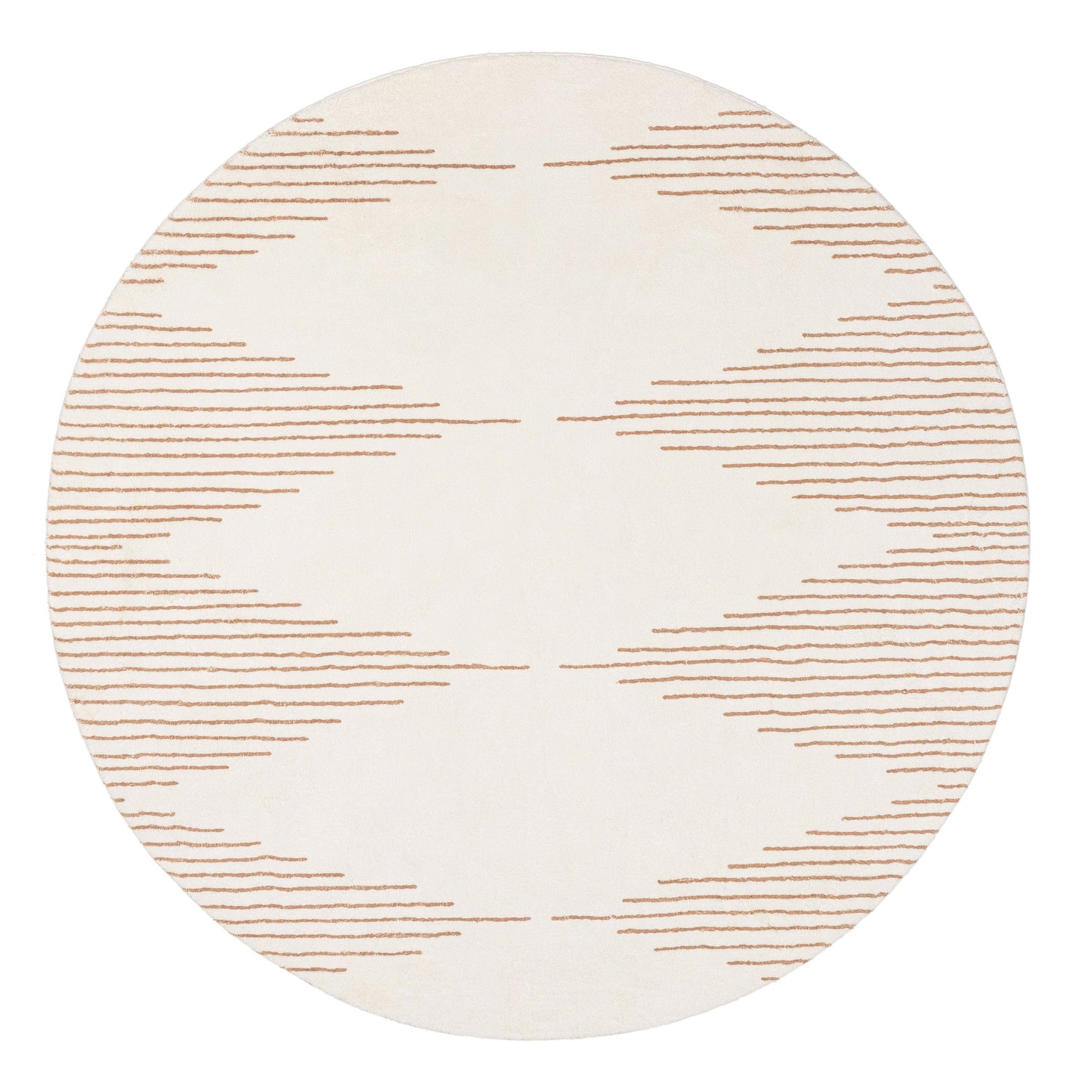 Lyra Ivory and Brown Diamond Stripe Washable Round Rug