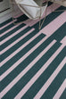 Marilyn Deep Forest Green and Blush Pink Striped Indoor Outdoor Rug