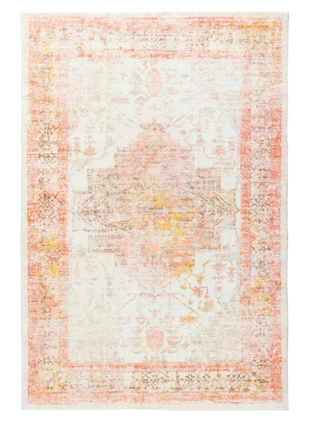Marissa Orange Peach and Cream Medallion Washable Rug