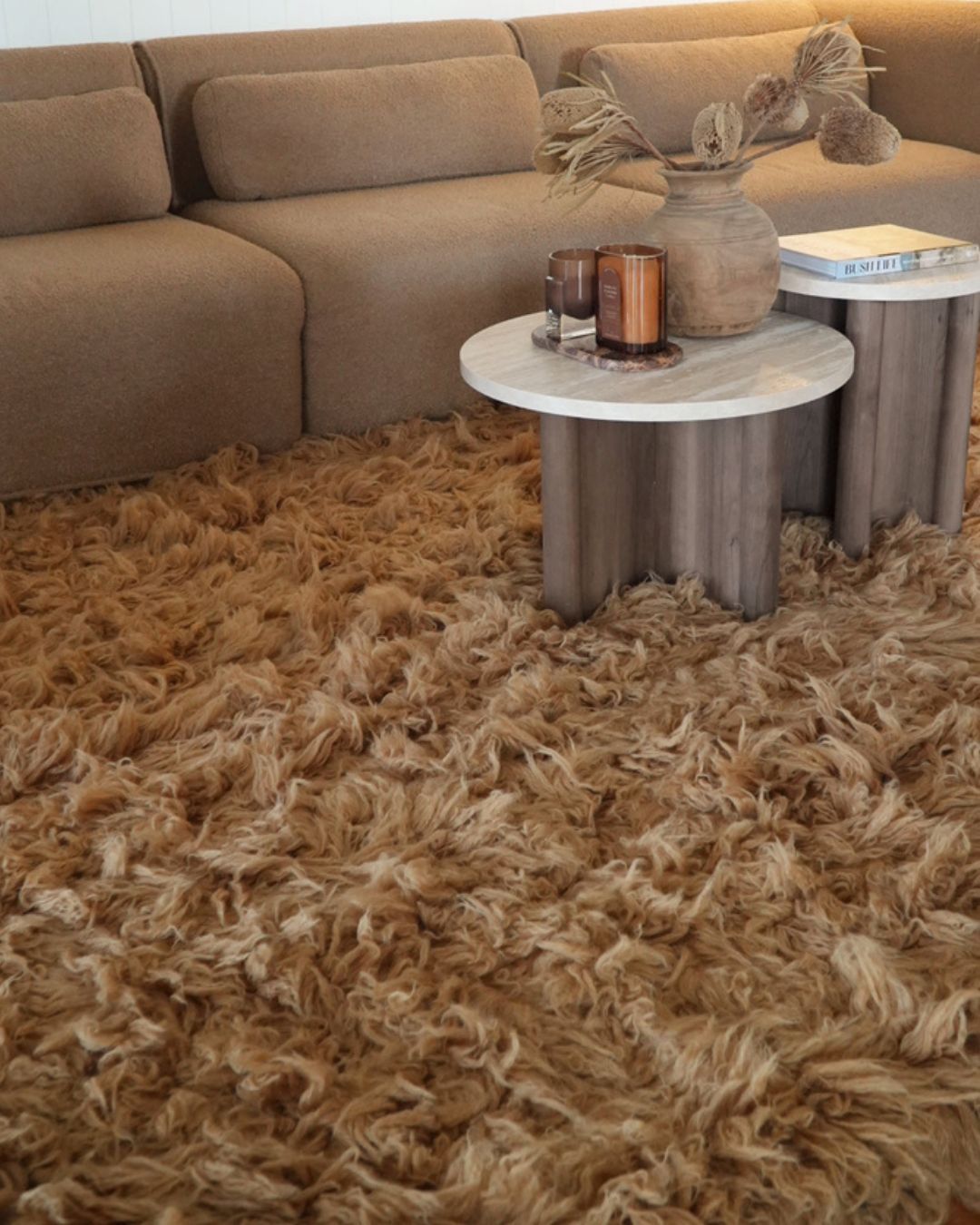 Minerva Mocha Deep Pile Wool Shag Rug