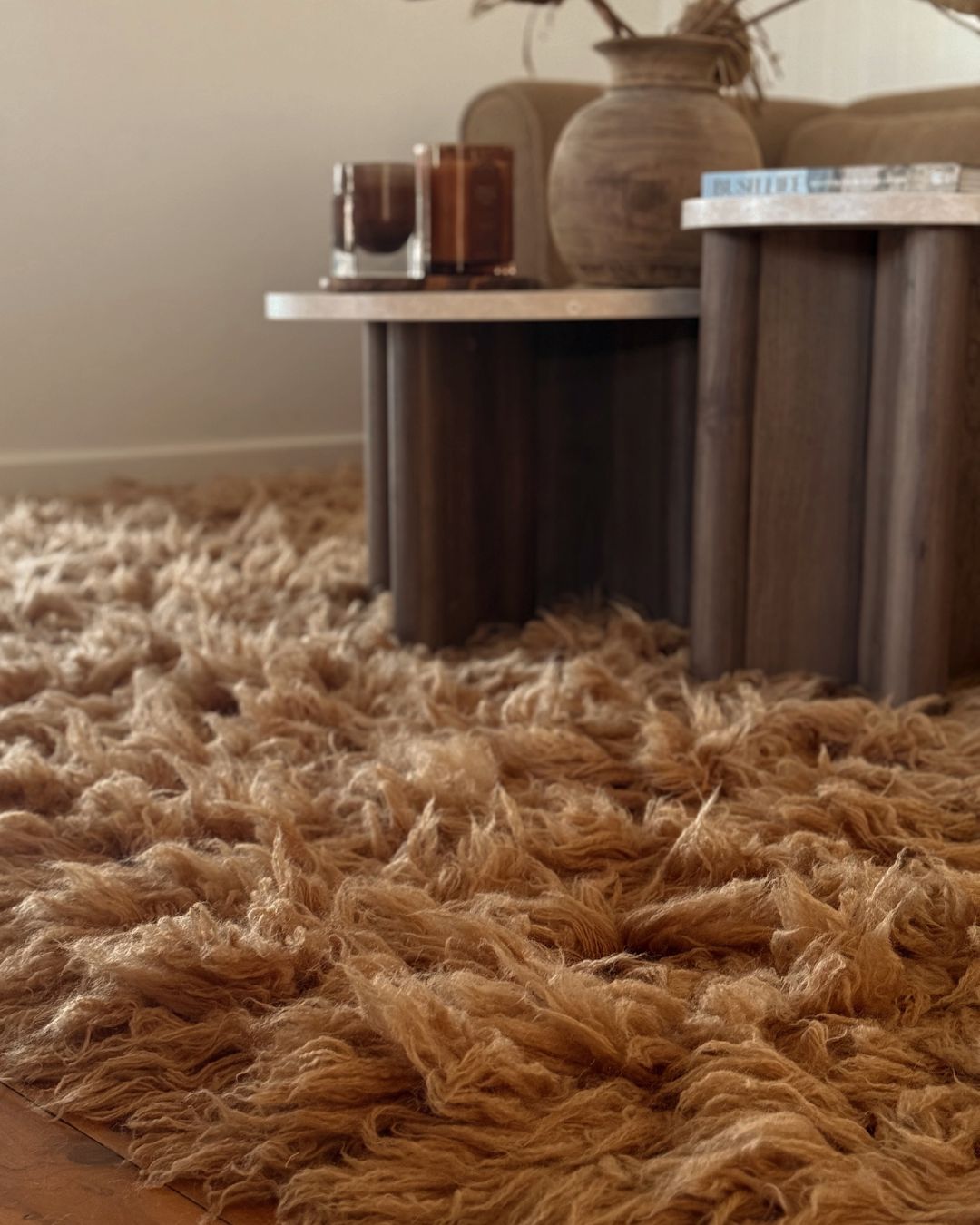 Minerva Mocha Deep Pile Wool Shag Rug