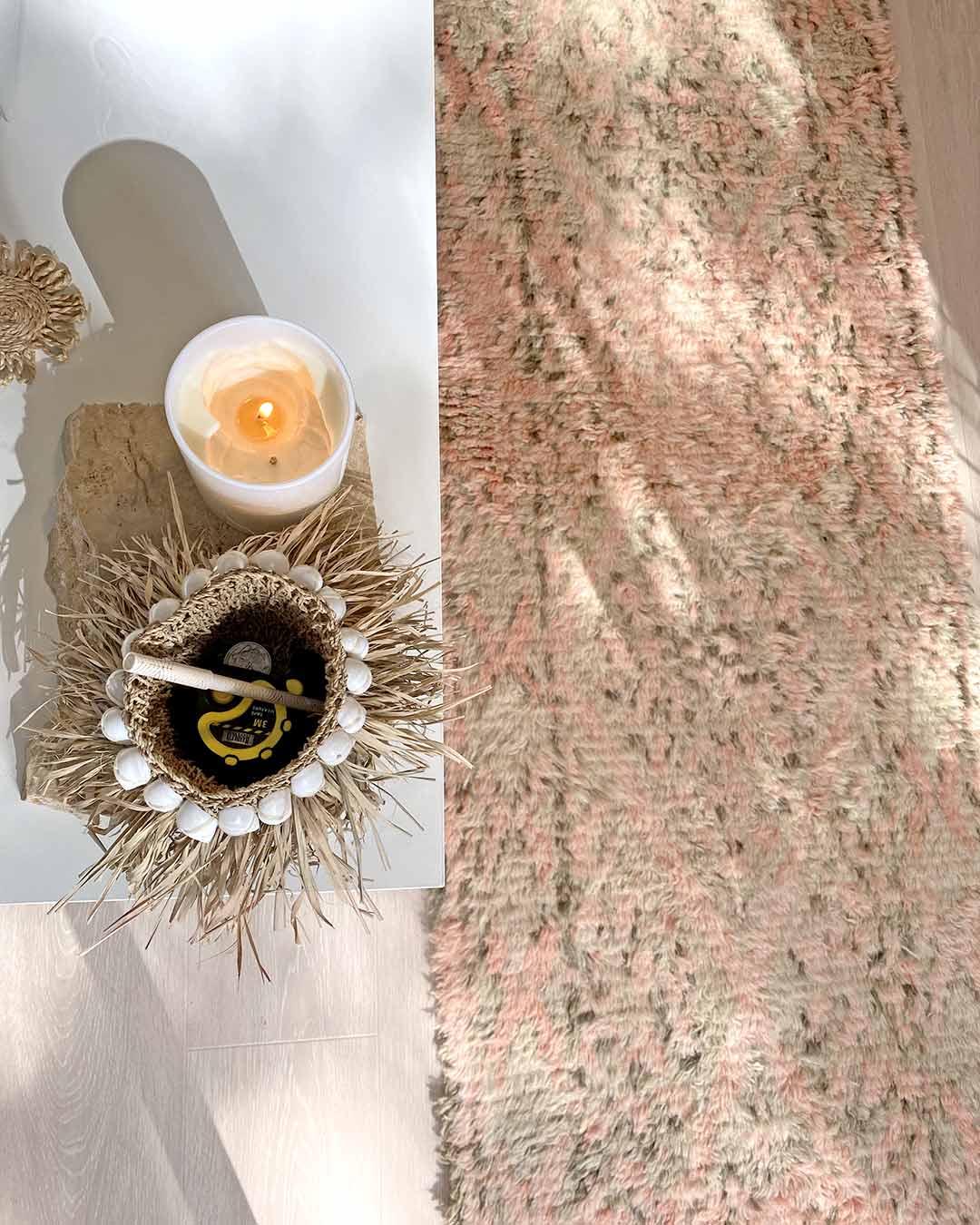 Monika Peach and Green Abstract Diamond Wool Runner Rug