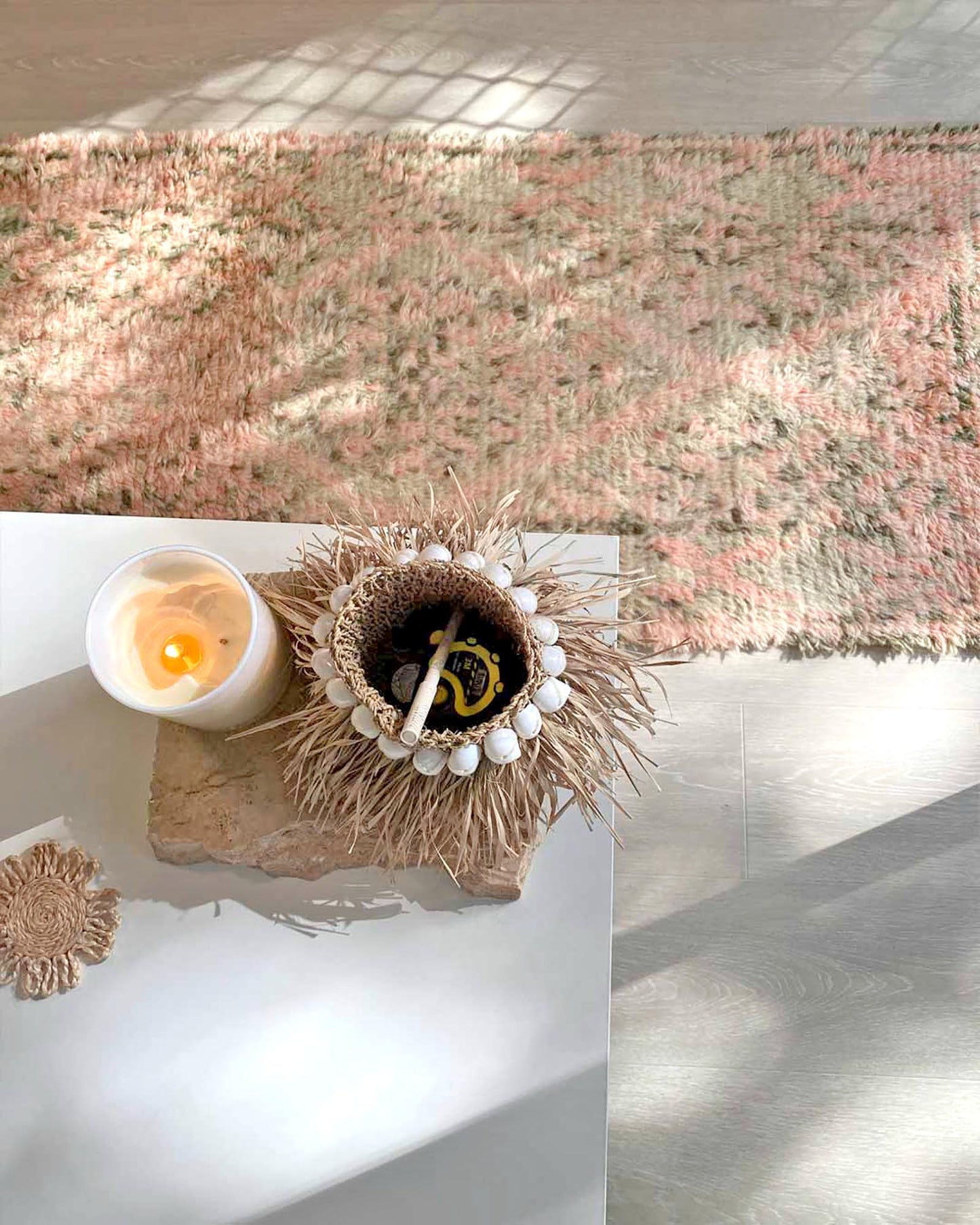 Monika Peach and Green Abstract Diamond Wool Runner Rug