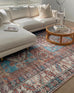 Nazri Orange and Blue Traditional Distressed Washable Rug