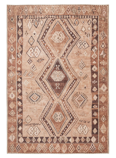 Necha Beige and Brown Tribal Washable Rug