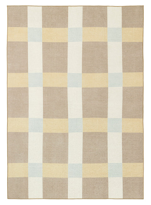 Nice Beige Sand and Sky Blue Checkered Indoor Outdoor Rug