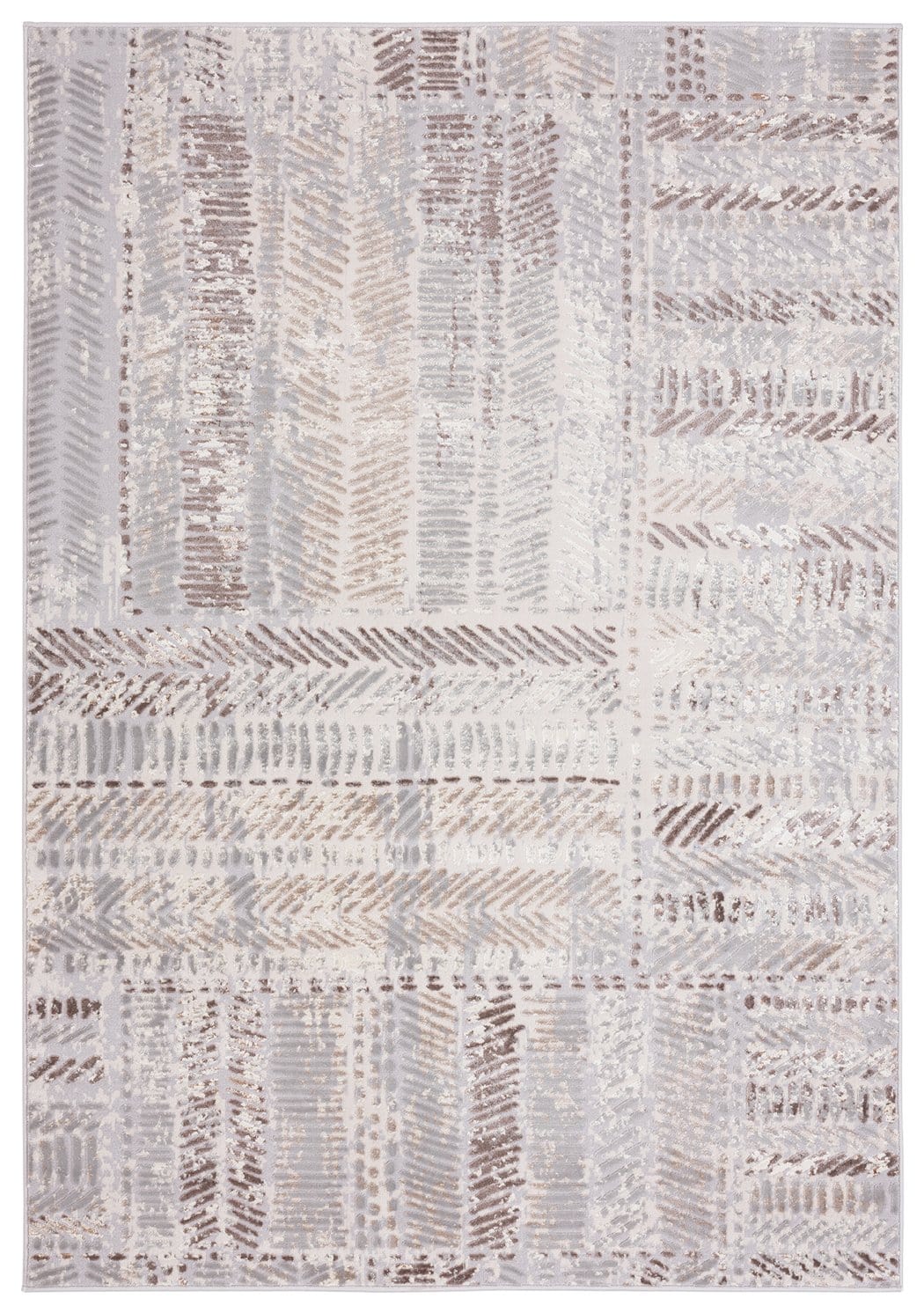 Nishem Brown Grey And Ivory Distressed Tribal Rug