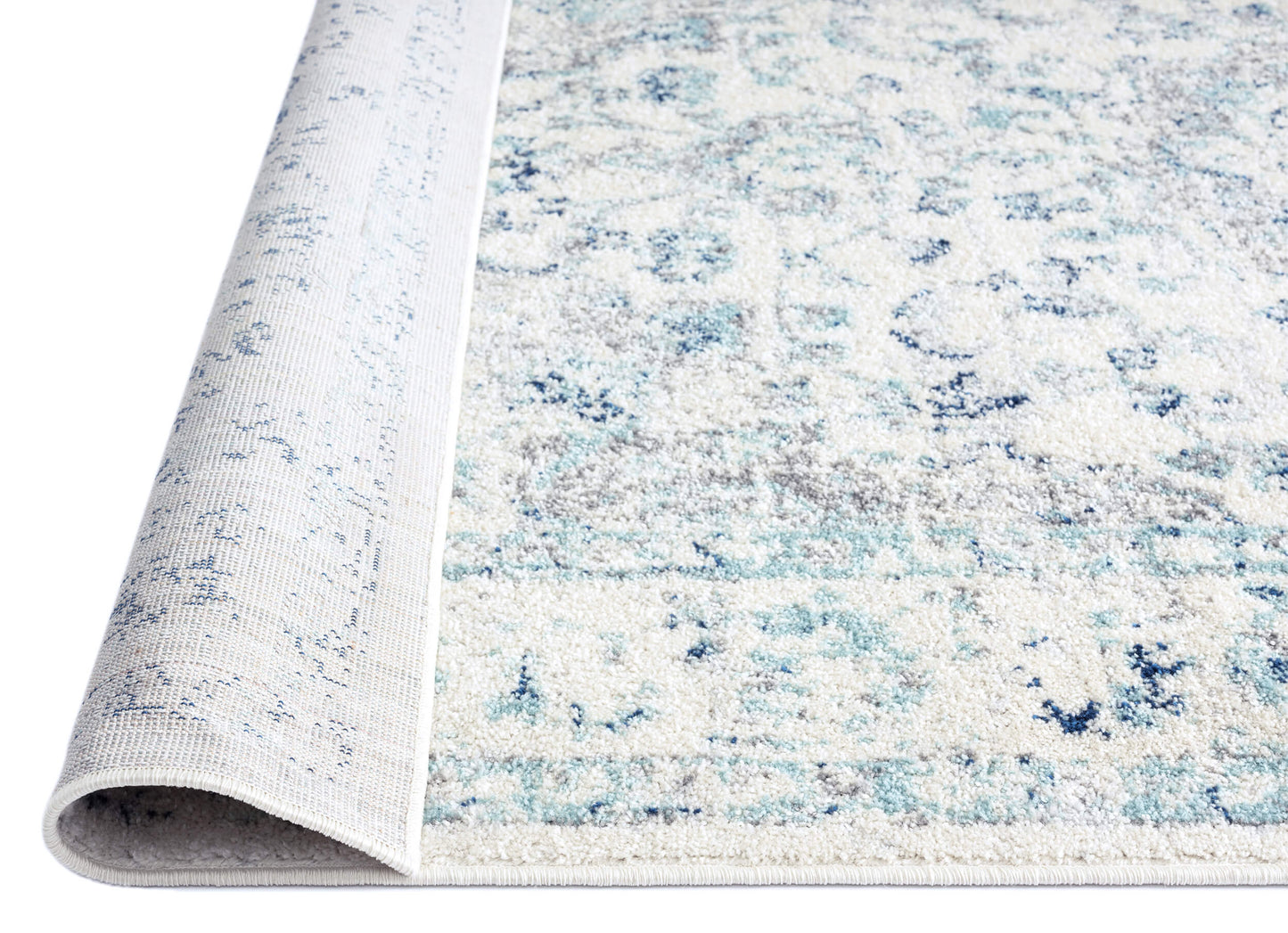 Noor Blue and Ivory Traditional Distressed Runner Rug