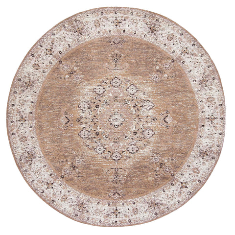 Olive Caramel Brown Traditional Medallion Round Rug