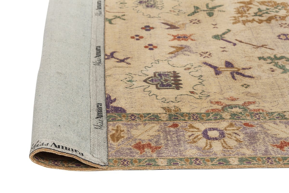 Olivia Boho Traditional Beige Purple and Coral Rug