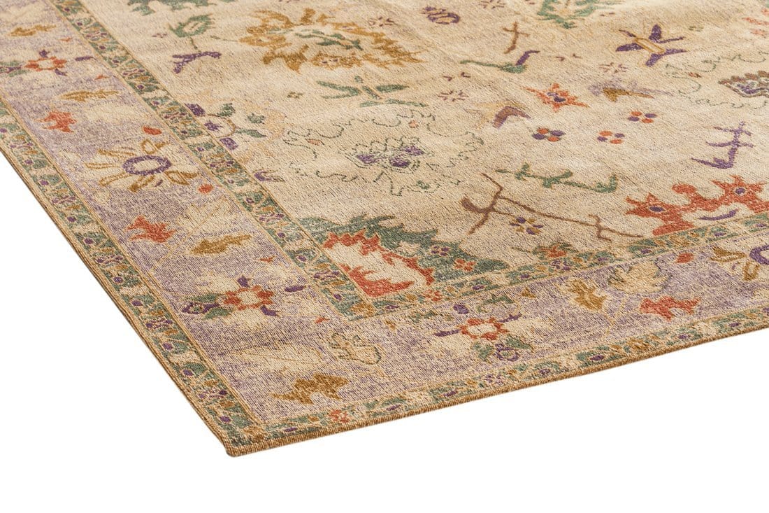 Olivia Boho Traditional Beige Purple and Coral Rug