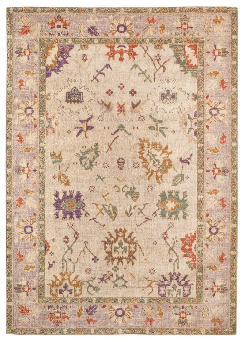 Olivia Boho Traditional Beige Purple and Coral Rug