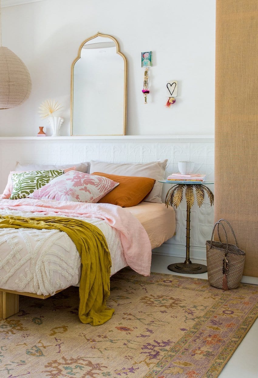 Olivia Boho Traditional Beige Purple and Coral Rug