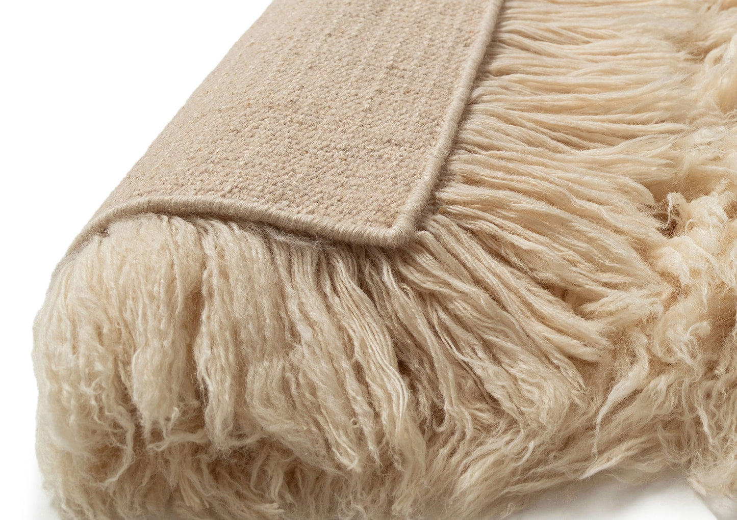 Oracene Beige Deep Pile Wool Shag Rug