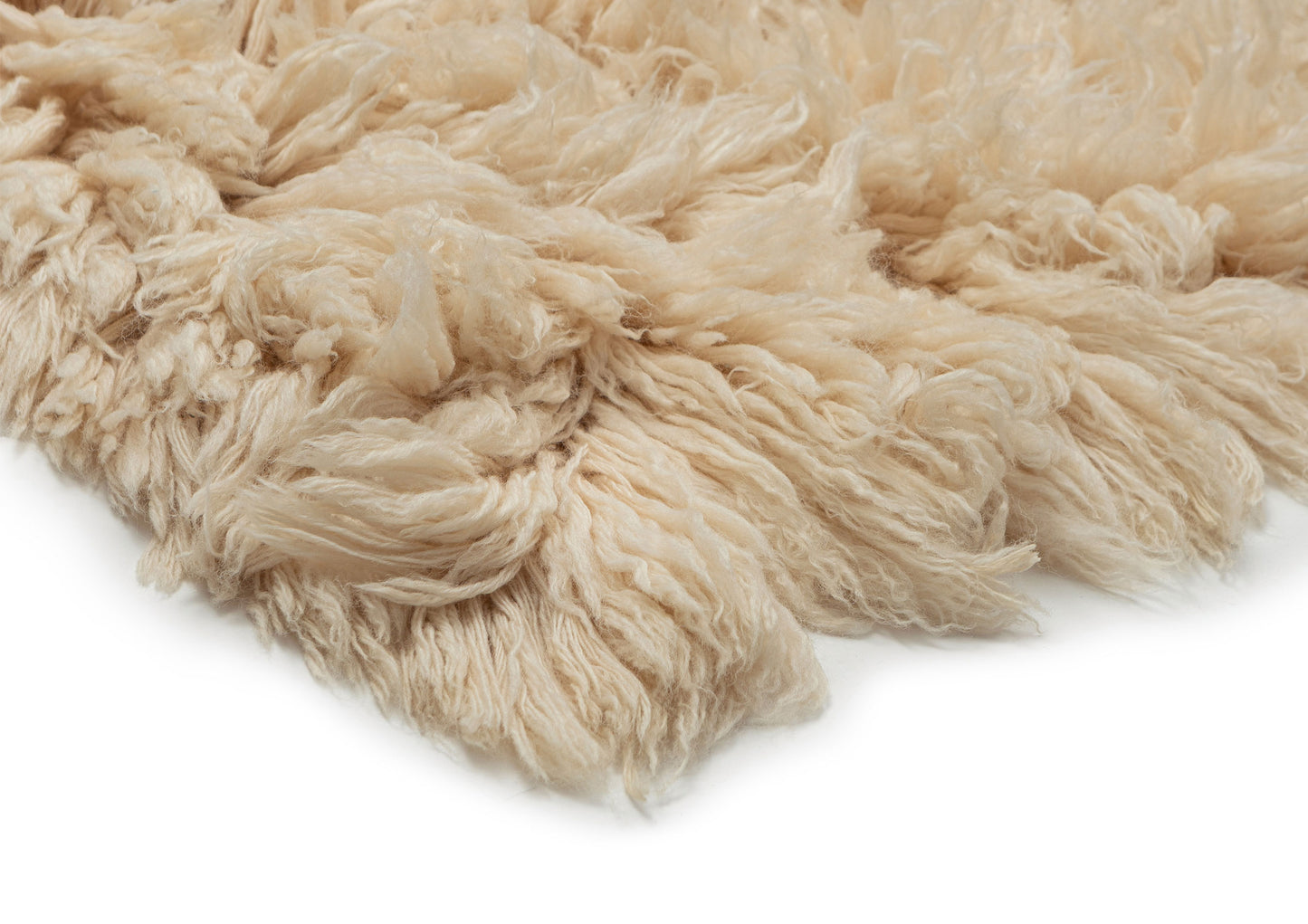 Oracene Beige Deep Pile Wool Shag Rug