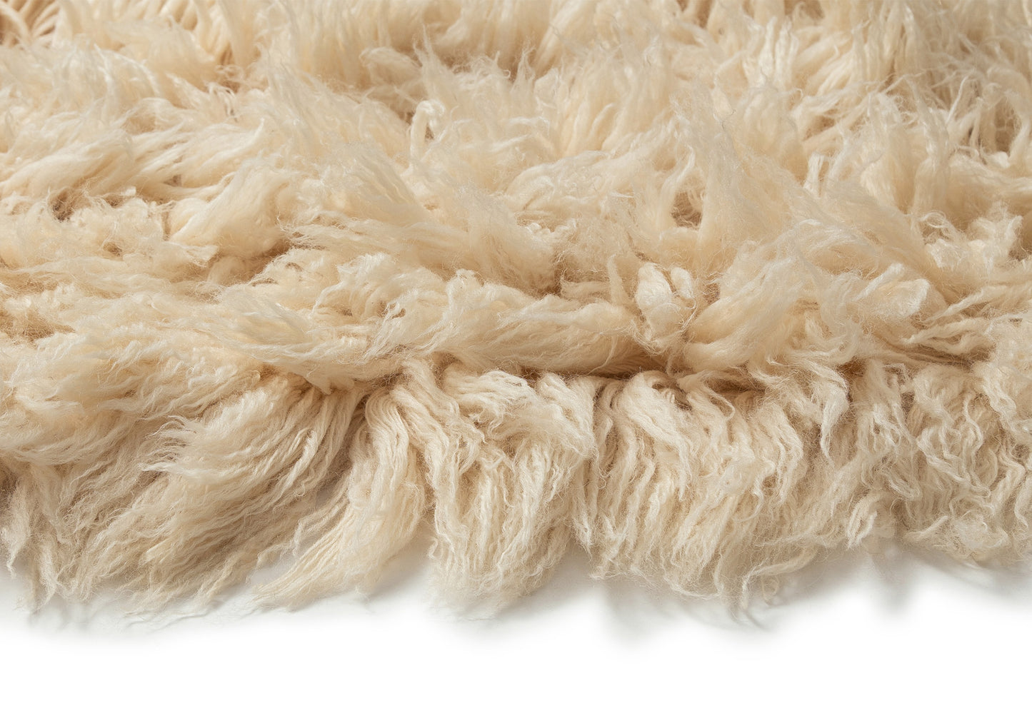 Oracene Beige Deep Pile Wool Shag Rug