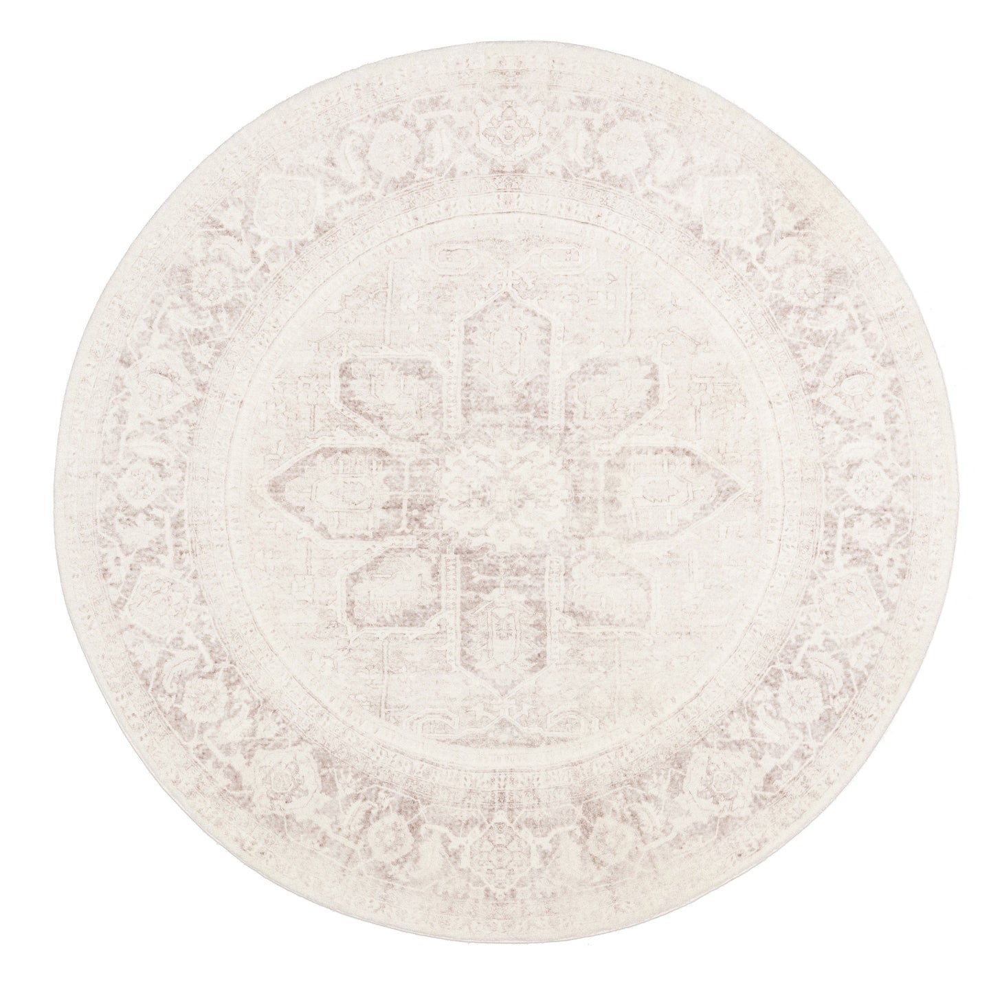 Patina Cream and Beige Distressed Washable Round Rug