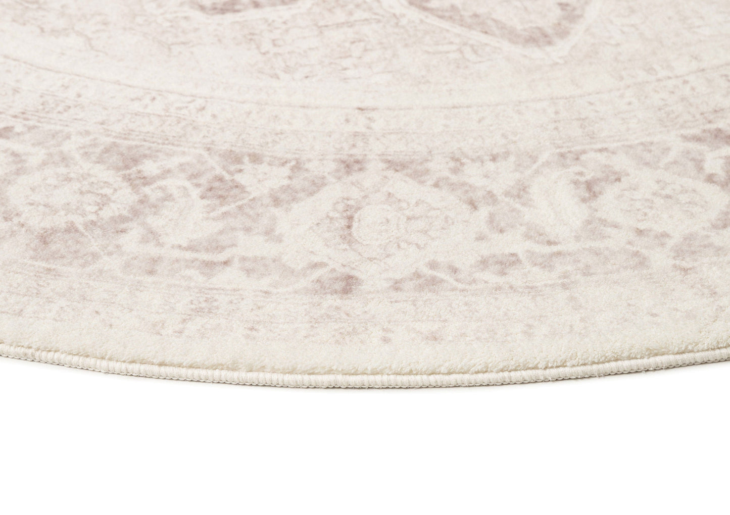 Patina Cream and Beige Distressed Washable Round Rug
