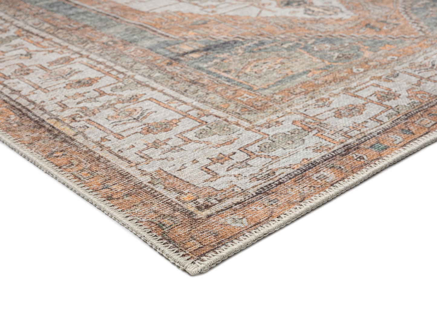 Priya Orange and Green Traditional Distressed Washable Rug