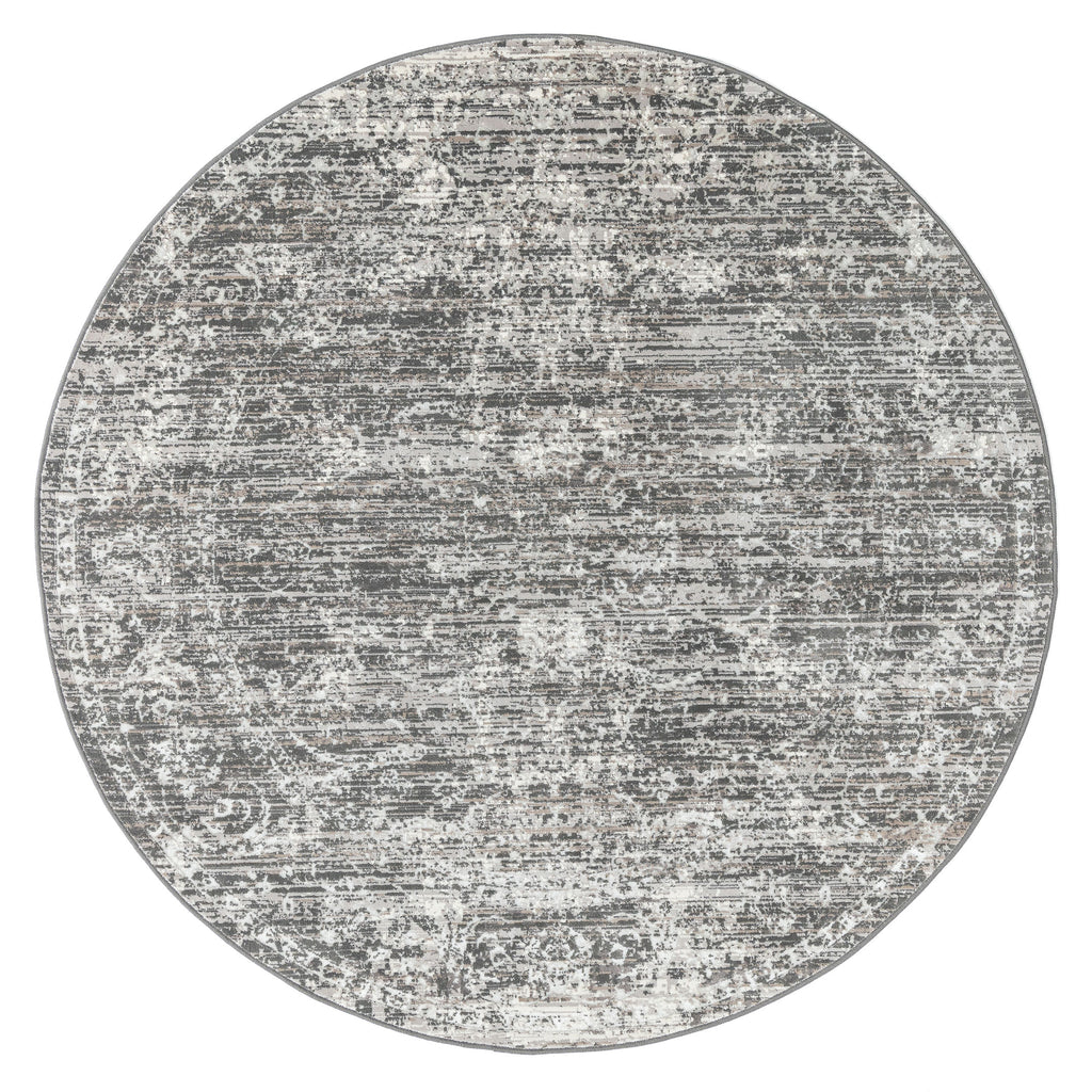 Raina Charcoal Grey And Ivory Traditional Distressed Round Rug