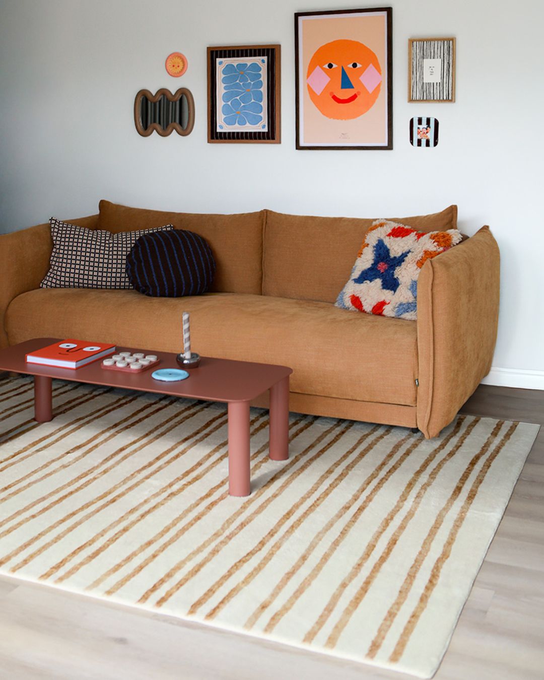 Rhow Neutral Striped Washable Rug