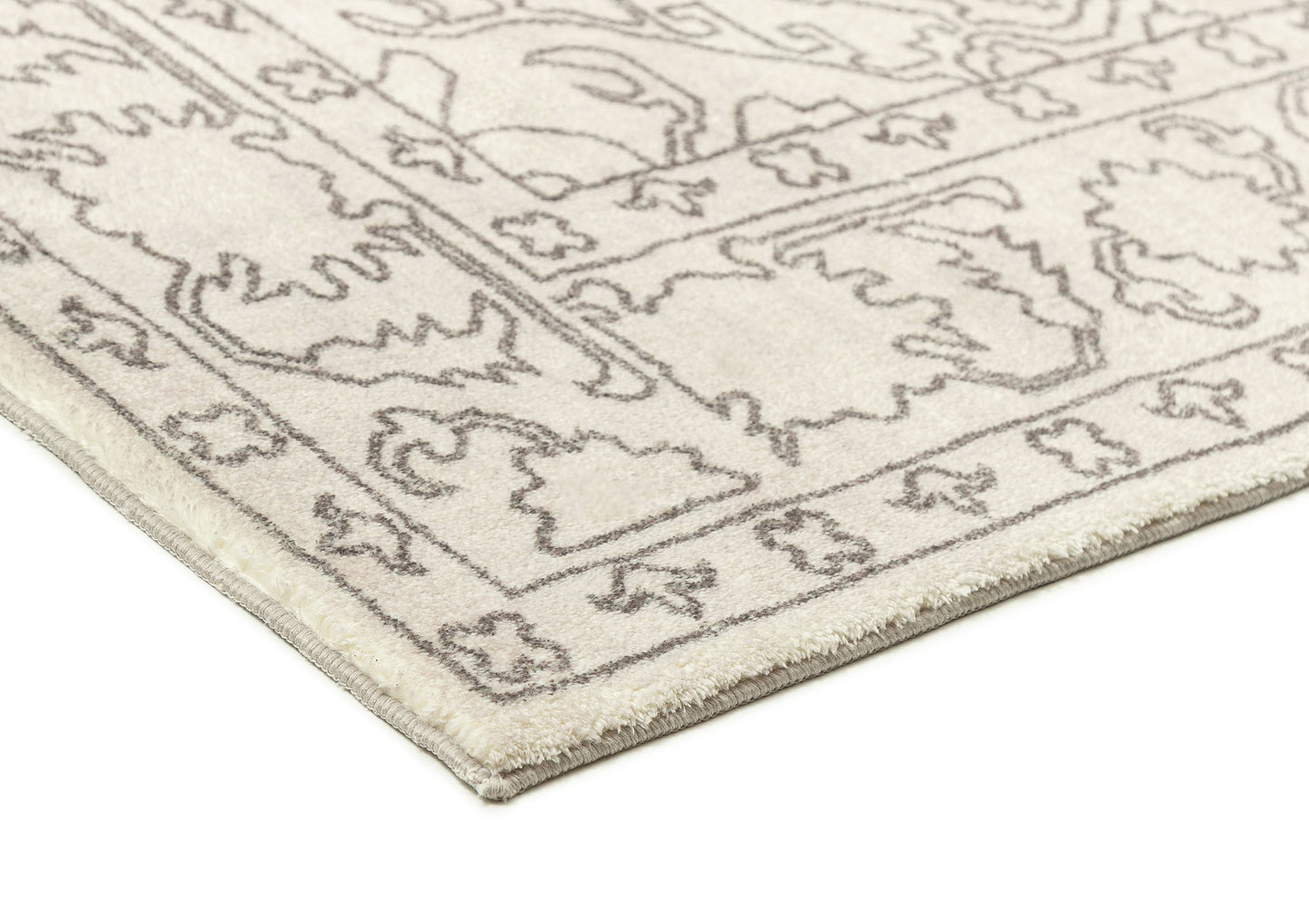 Rosalie Grey Cream Traditional Distressed Washable Rug