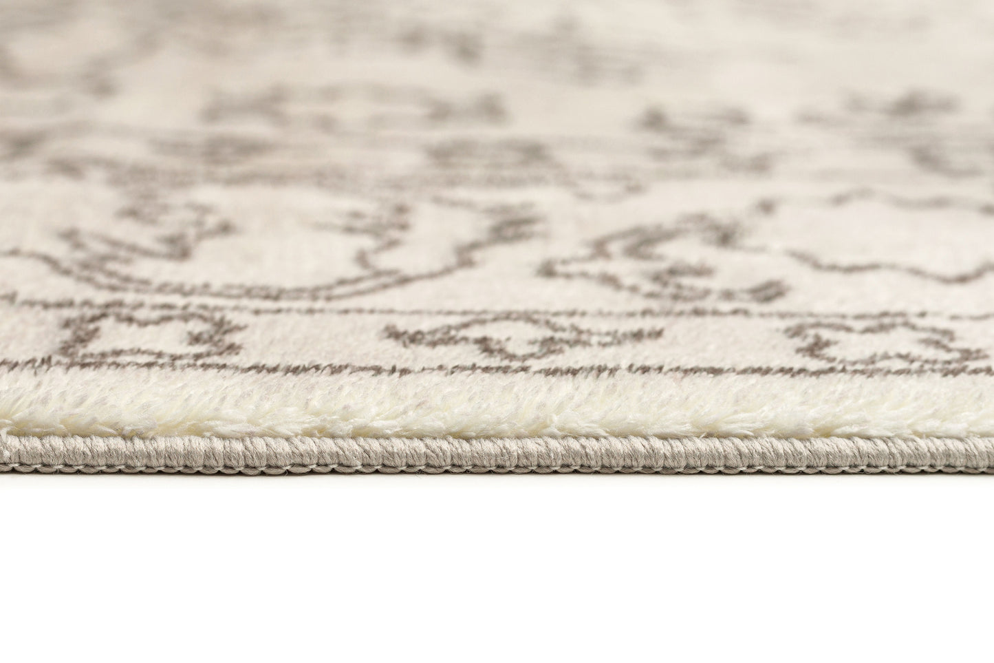 Rosalie Grey Cream Traditional Distressed Washable Rug