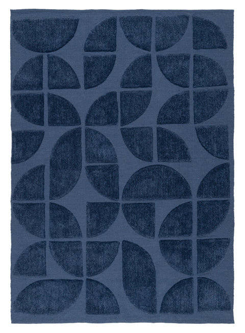Rue Navy Blue Geometric Washable Wool Rug