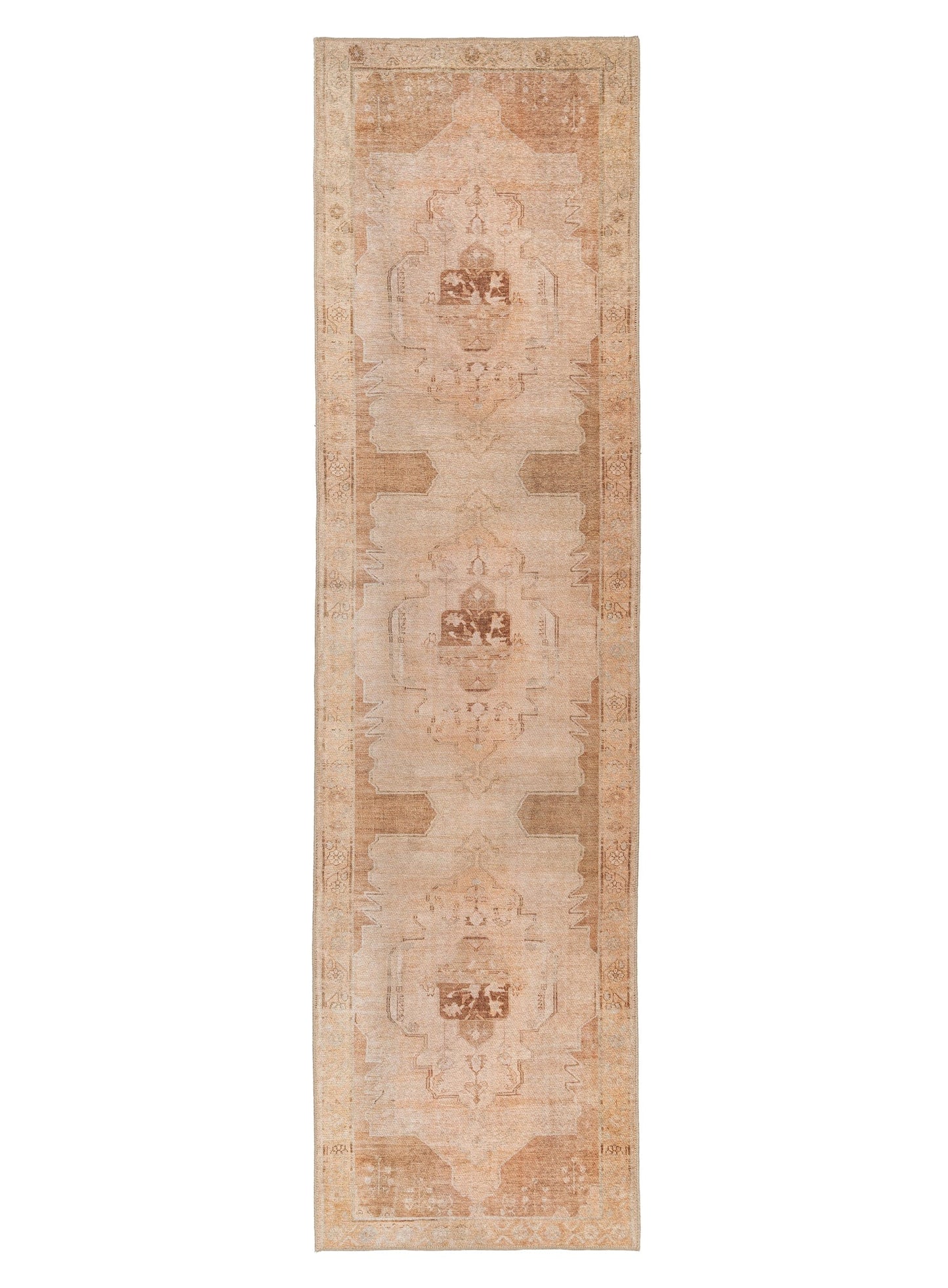 Sabine Cream and Rust Medallion Washable Runner Rug