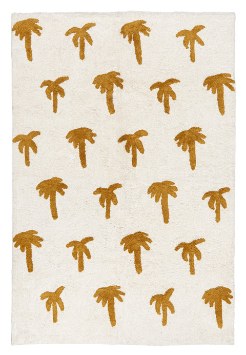 Saffron Mustard Brown Palm Tree Cotton Washable Rug