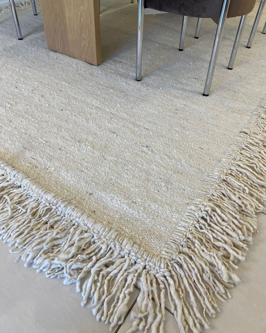 Sancha Cream Handmade Wool Fringe Rug