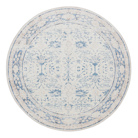 Sarafina Blue and Grey Distressed Washable Round Rug