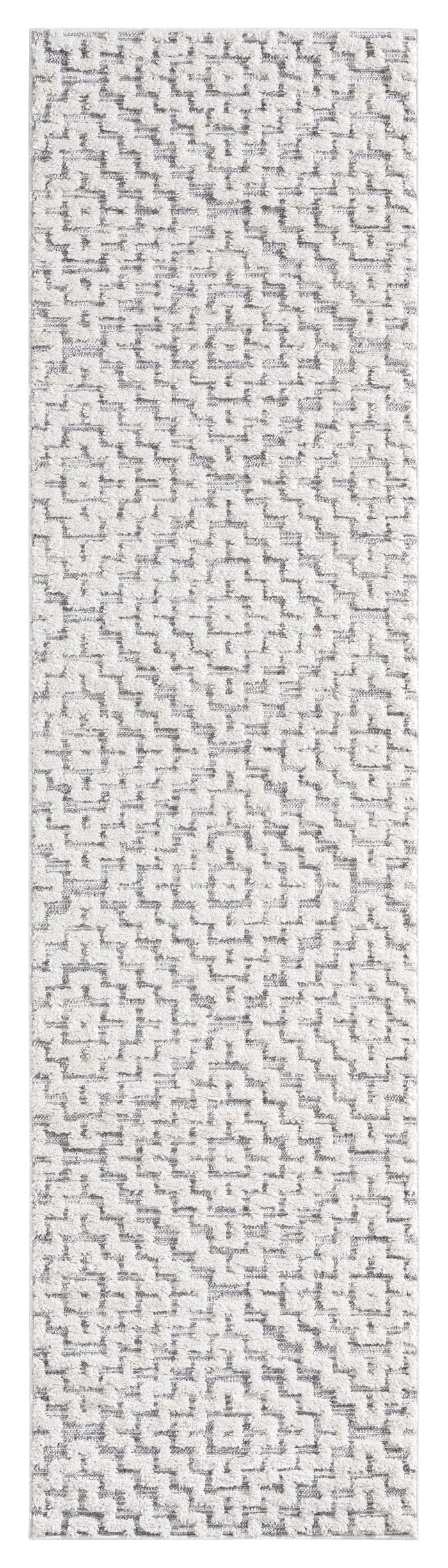 Sarita Ivory and Grey Geometric Textured Runner Rug