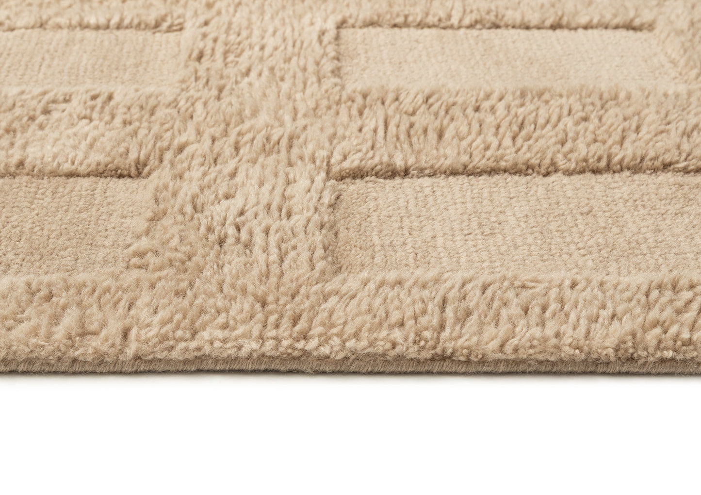 Sauren Beige Geometric Wool Shag Rug