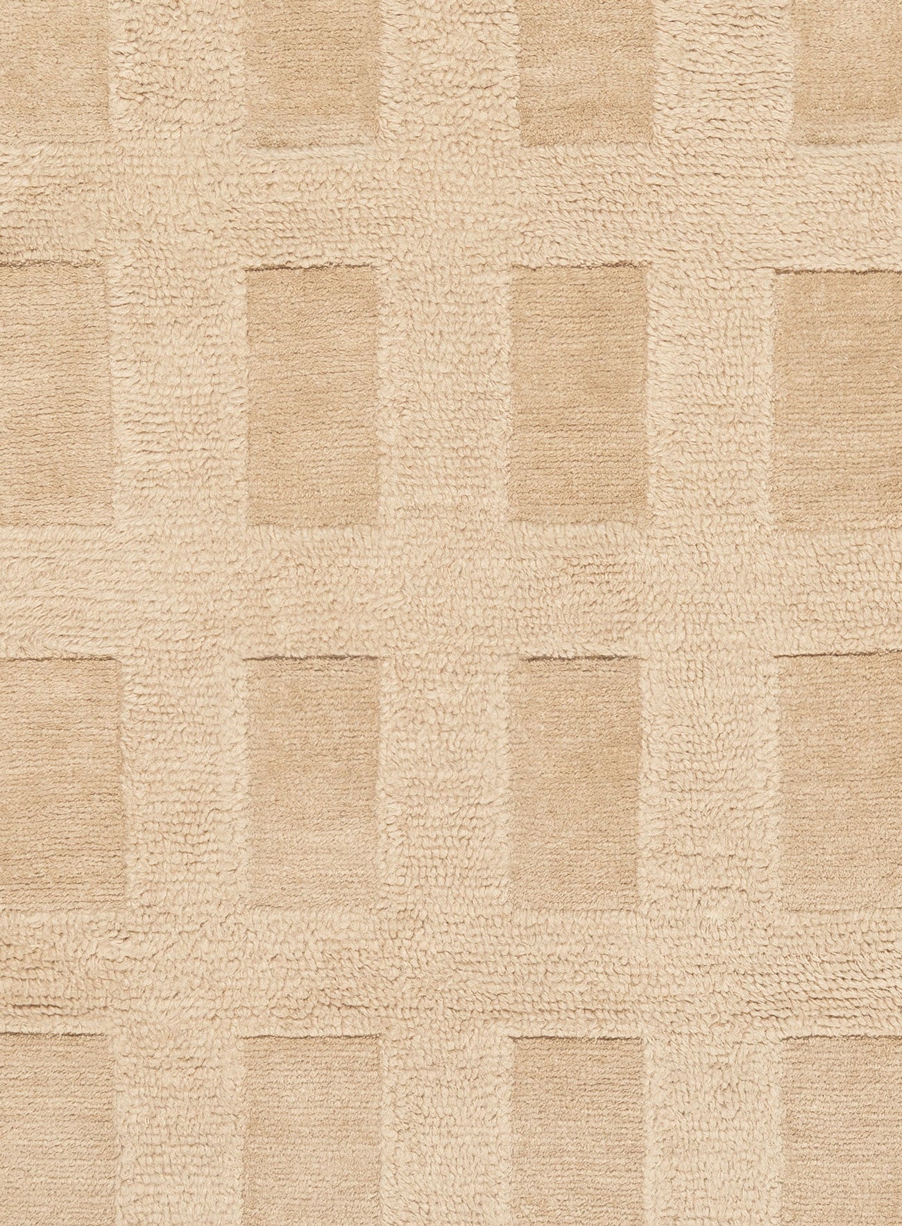 Sauren Beige Geometric Wool Shag Rug