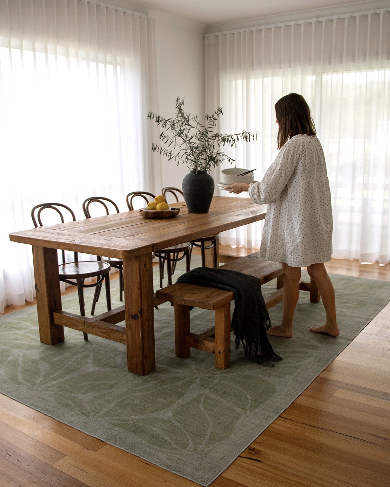 Savona Green Botanical Washable Rug