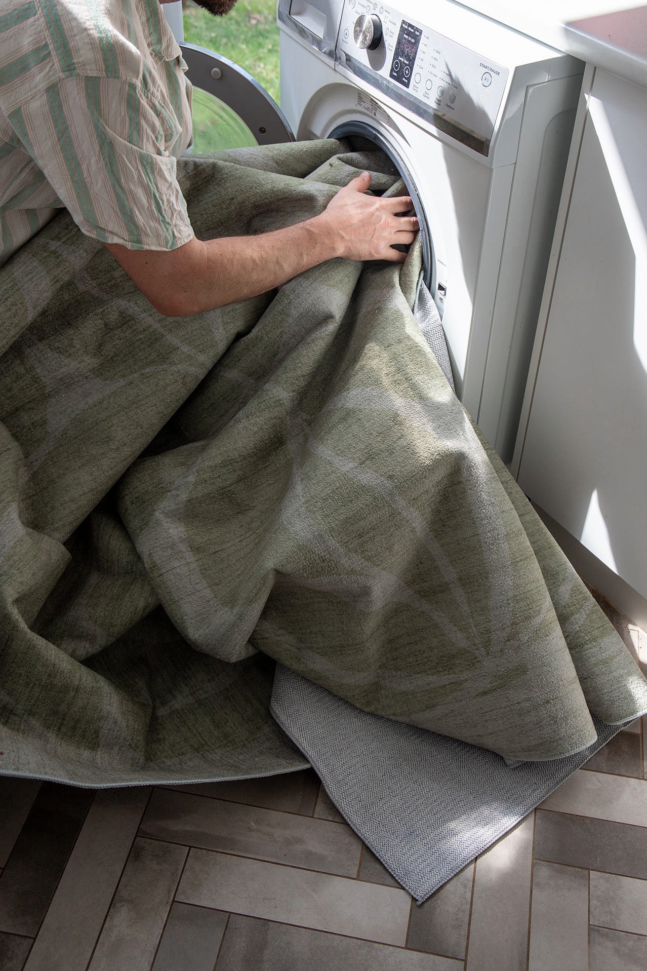 Savona Green Botanical Washable Rug