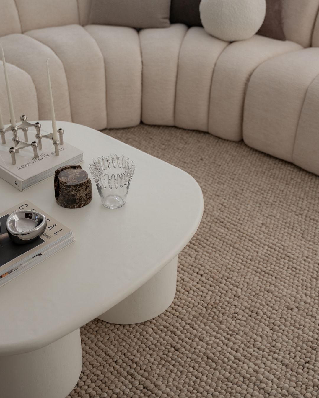Simone Cream and Ivory Marble Looped Rug