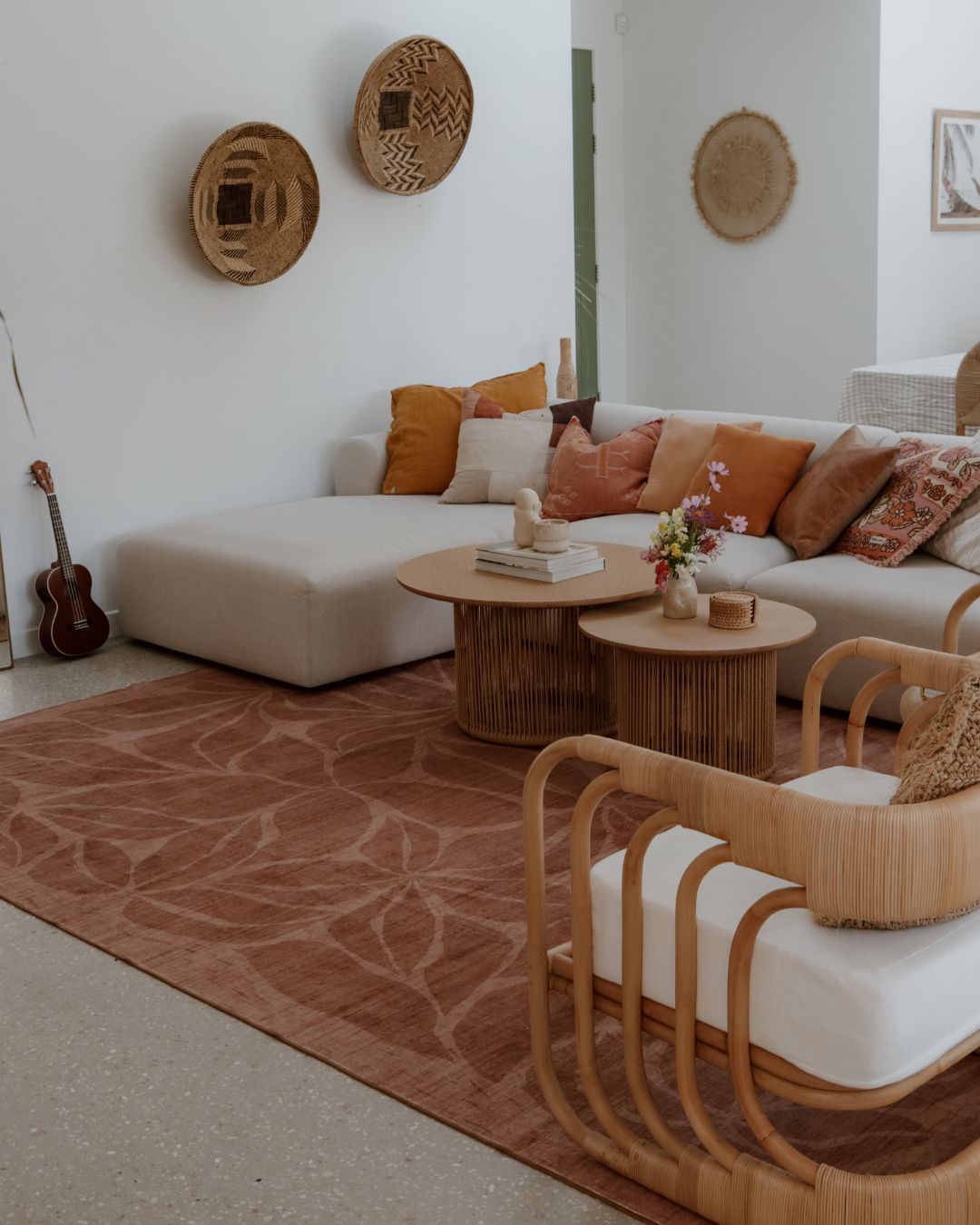 Sitar Rust Floral Washable Rug