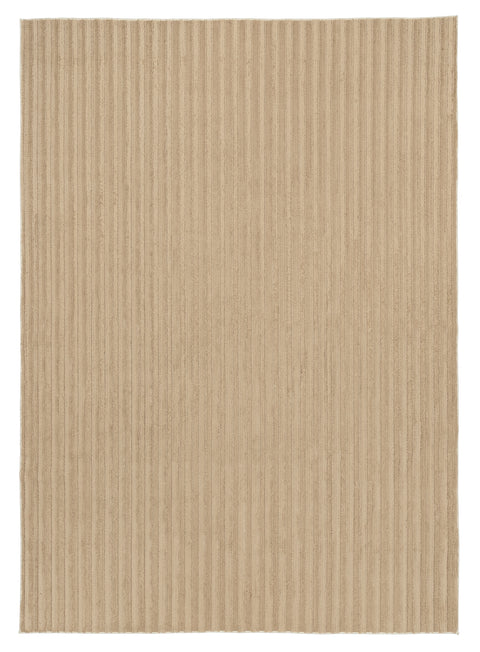 Sitti Beige Striped Washable Faux Fur Rug