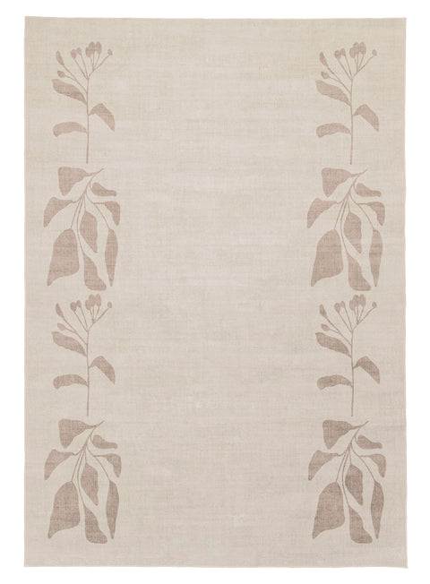 Solange Beige and Brown Botanical Border Washable Rug
