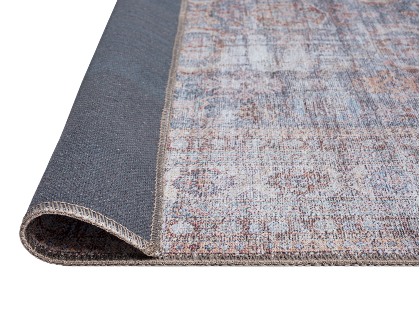 Sorra Blue and Brown Traditional Distressed Washable Runner Rug