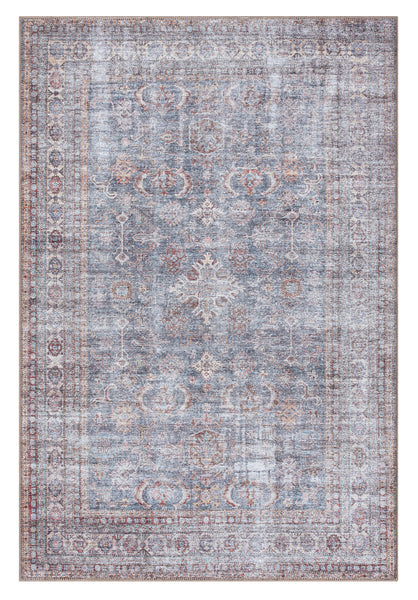 Sorra Blue and Brown Traditional Distressed Washable Rug