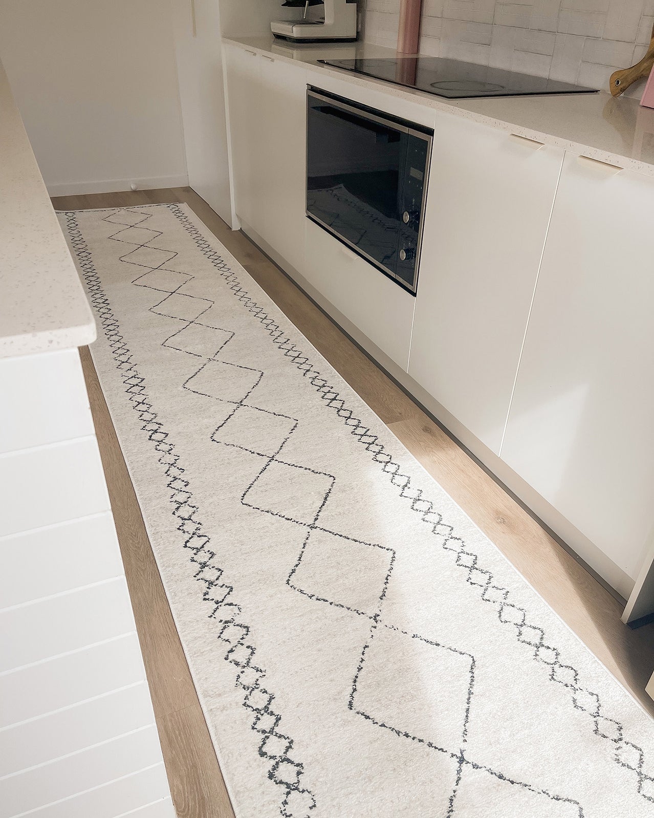 Tamira Grey and Ivory Diamond Tribal Runner Rug