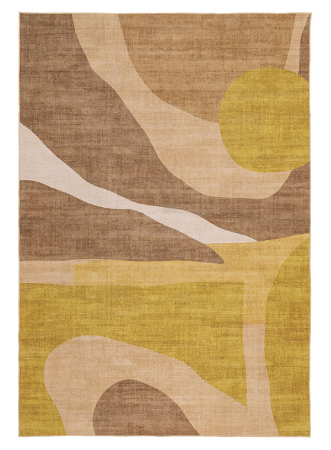 Tau Yellow and Beige Abstract Washable Rug