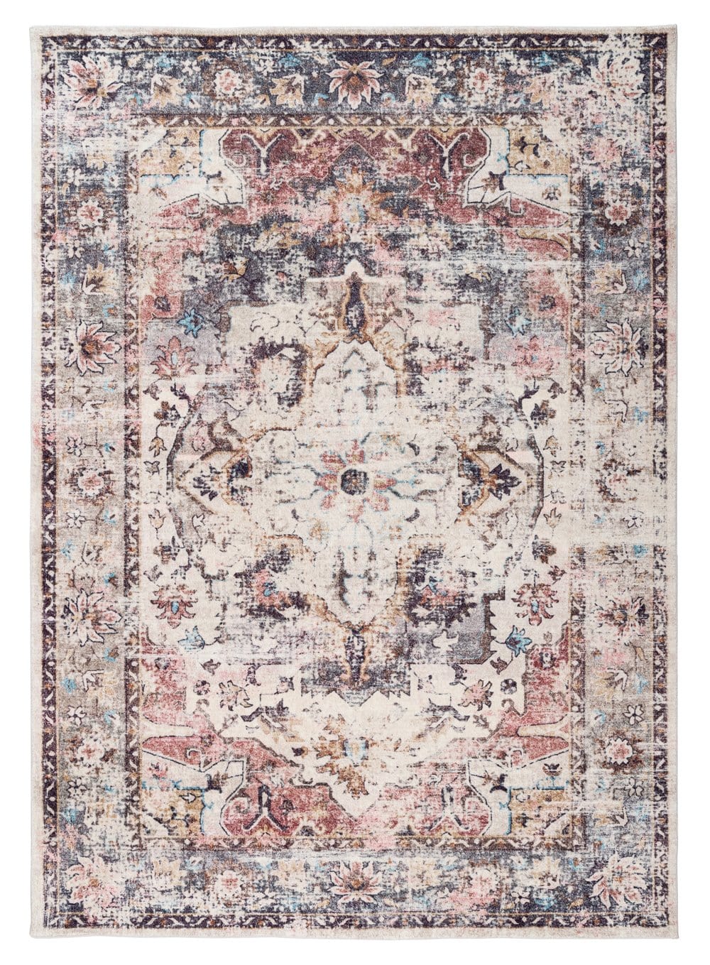 Tessa Red and Blue Multicolour Transitional Medallion Rug