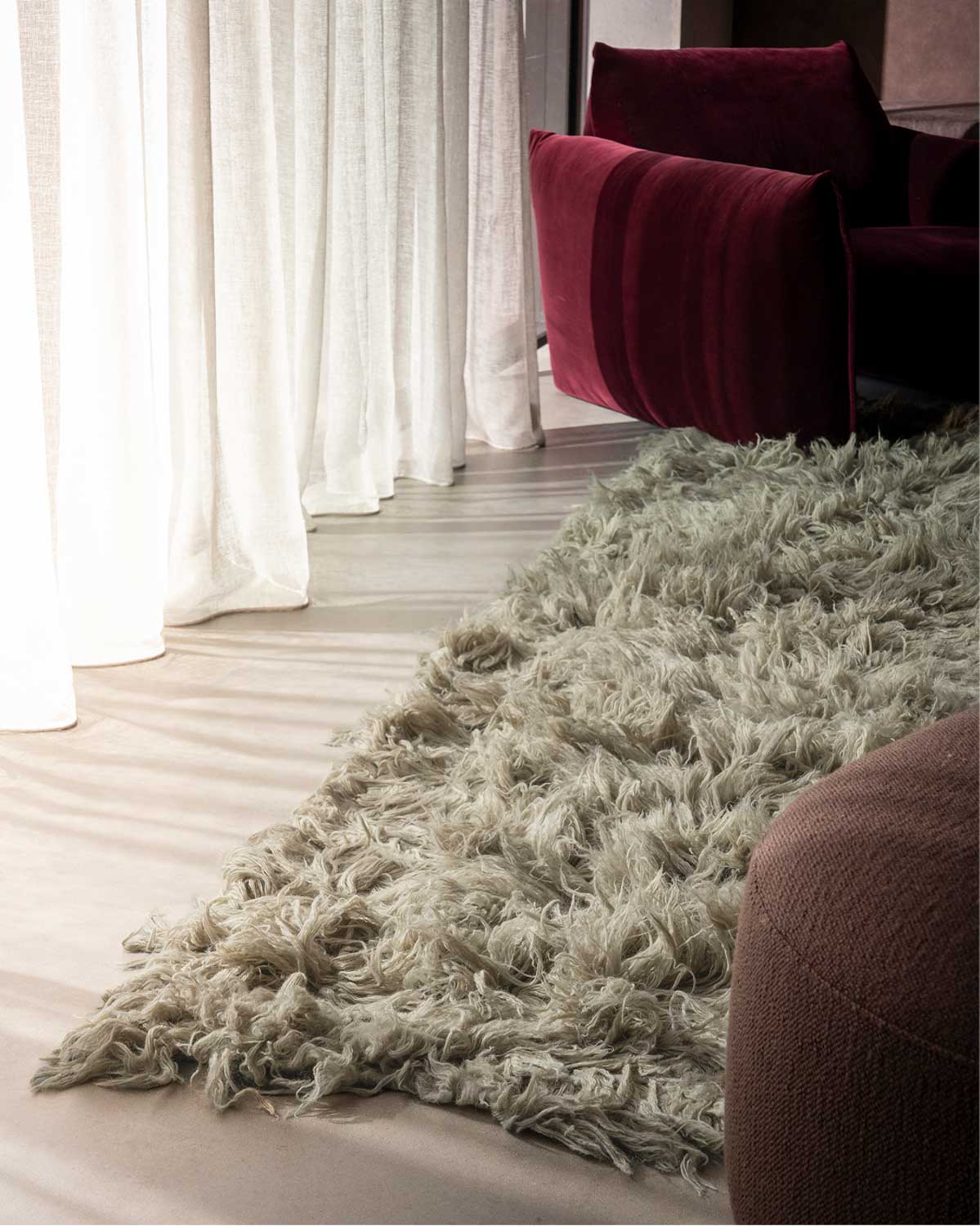 Varessa Green Deep Pile Wool Shag Rug